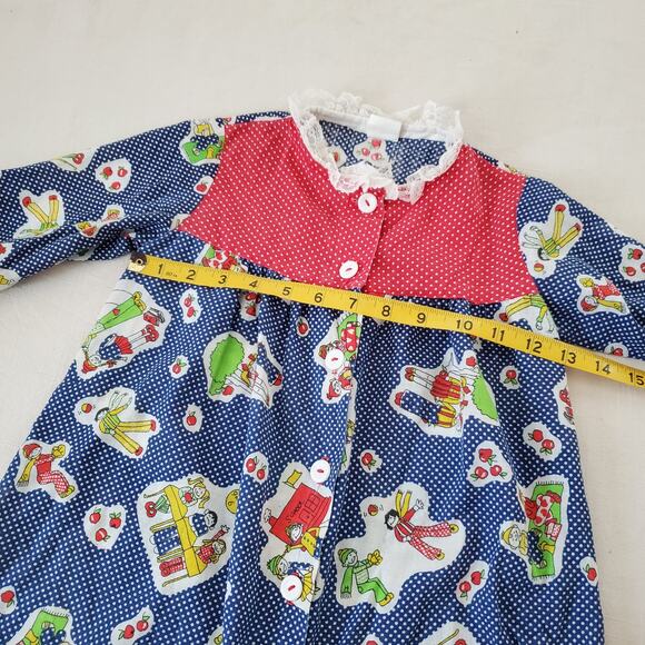 Vintage 70s School Kids Long Sleeve Dress 3t/4t - Picture 6 of 7